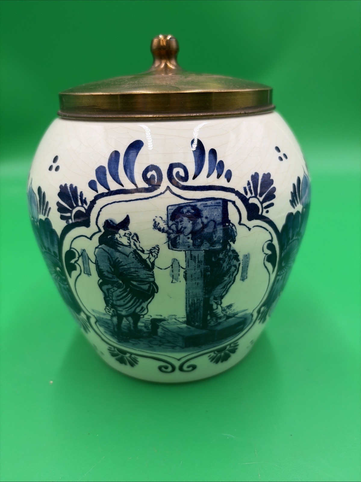 Vintage Old Dutch Tobacco Jar Delft Blue & White  VAN ROSSEM\'s TOEBACK ANNO 1750