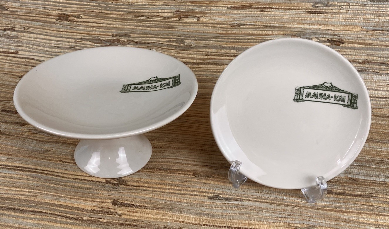 MAUNA-KAI Vintage Tiki Bar Restaurant Ware 2 Piece Footed Copote & Dessert Plate