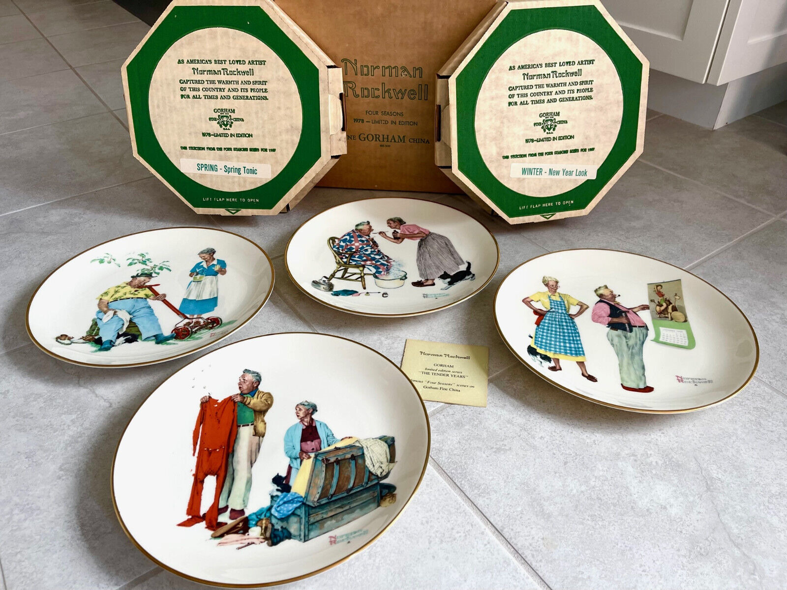 Gorham Fine China- Norman Rockwell “Four Seasons 1978”  Limited Set 4- 10” Plate