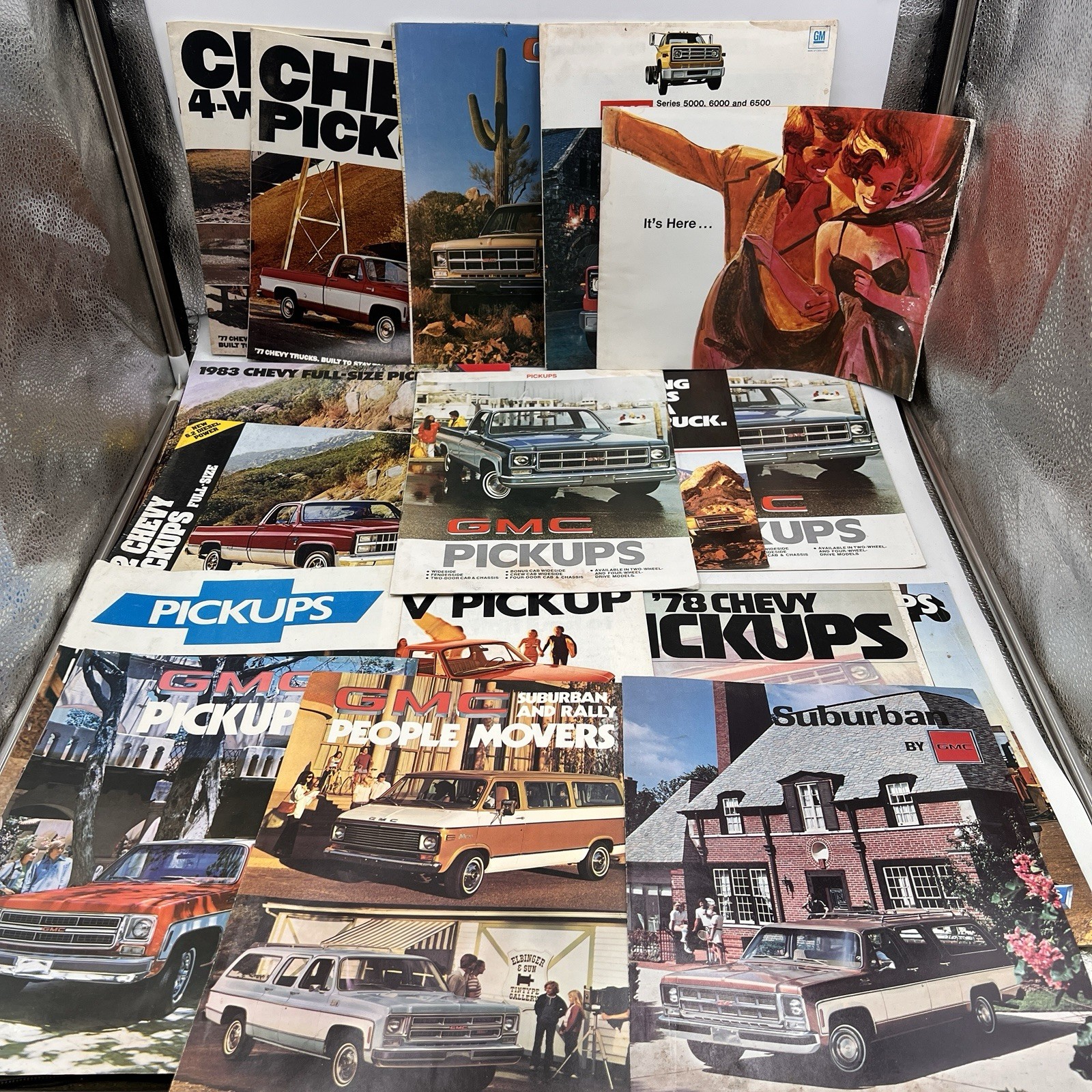 Lot Vintage 70s GMC Sales Brochures Vans  S-10 Suburban Trucks Sierra Man Cave
