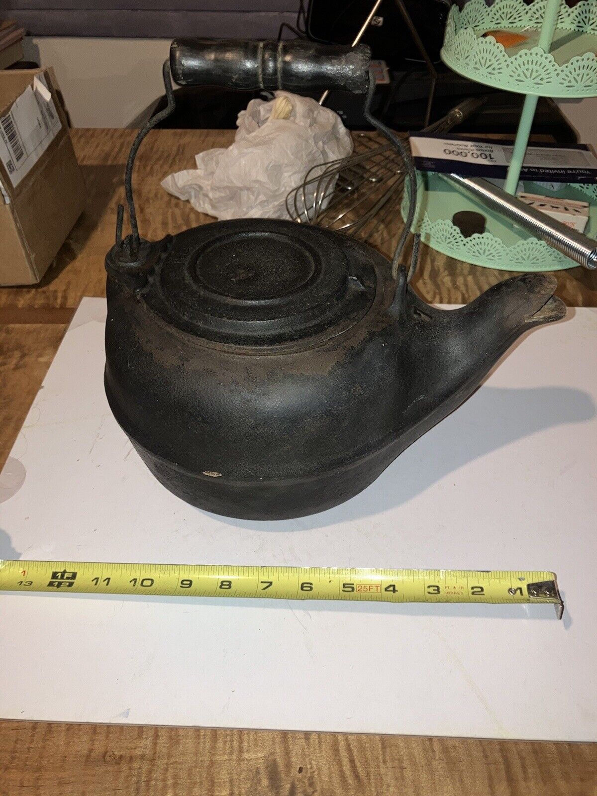 Vintage Cast Iron #7 Stem Tea Kettle W/ Handle & Swivel Top