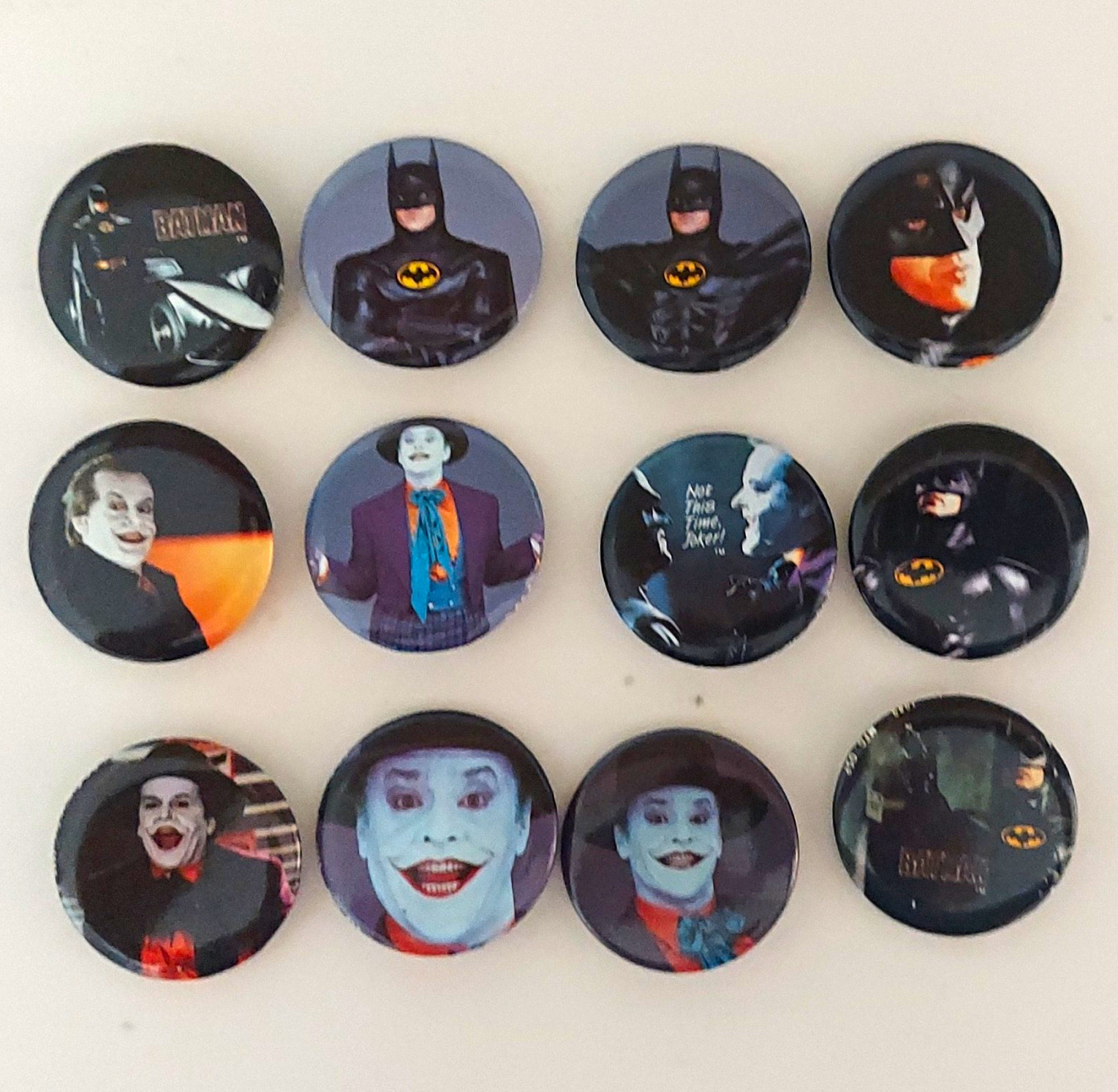 1989 DC Batman & Joker Movie & TV Character Pinback Buttons Pins Lot of 12