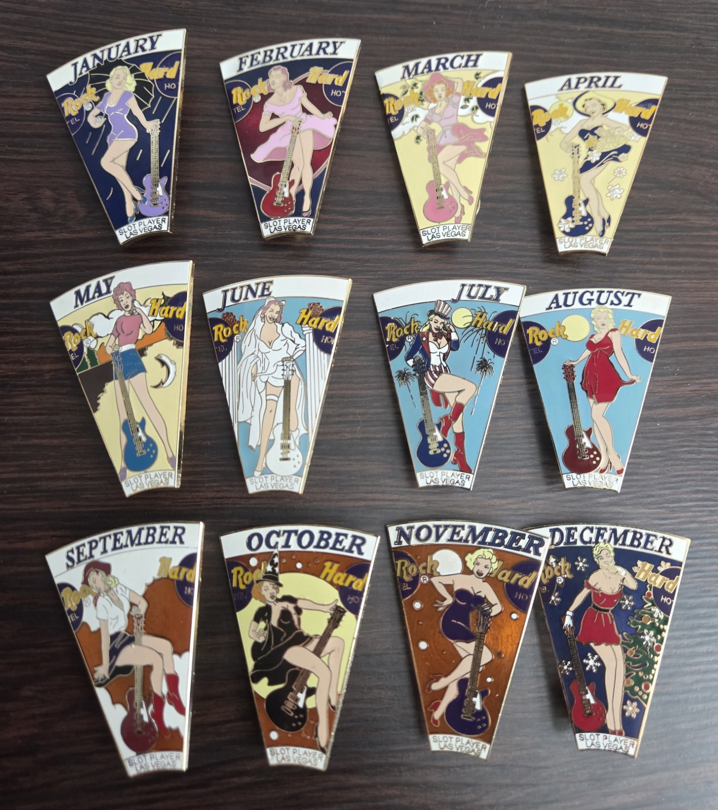 Hard Rock Casino Las Vegas, NV Slot Player Girl Calender Pins Complete Set