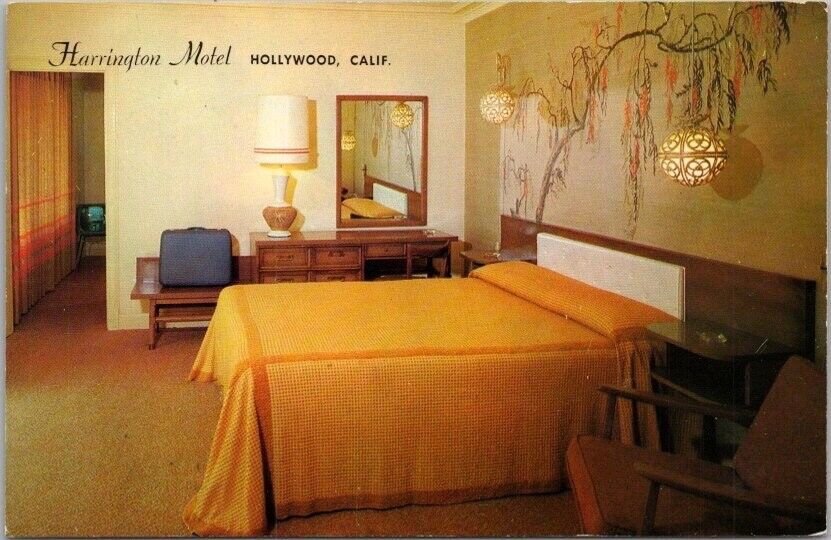 c1960s HOLLYWOOD, California Postcard HARRINGTON HOTEL Room Interior View