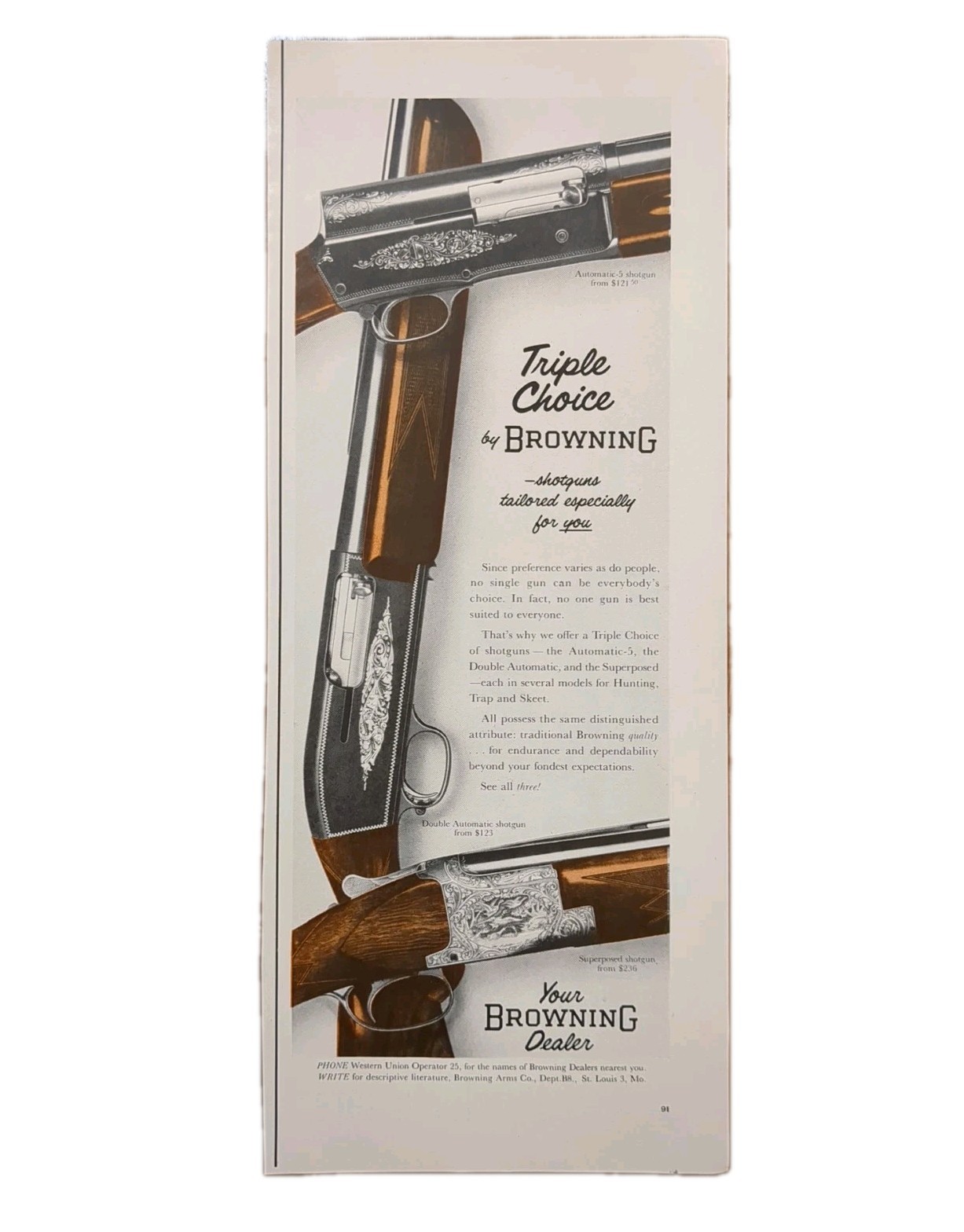 1956 Browning Triple Choice Shotgun Print Ad, Tailored Foy You