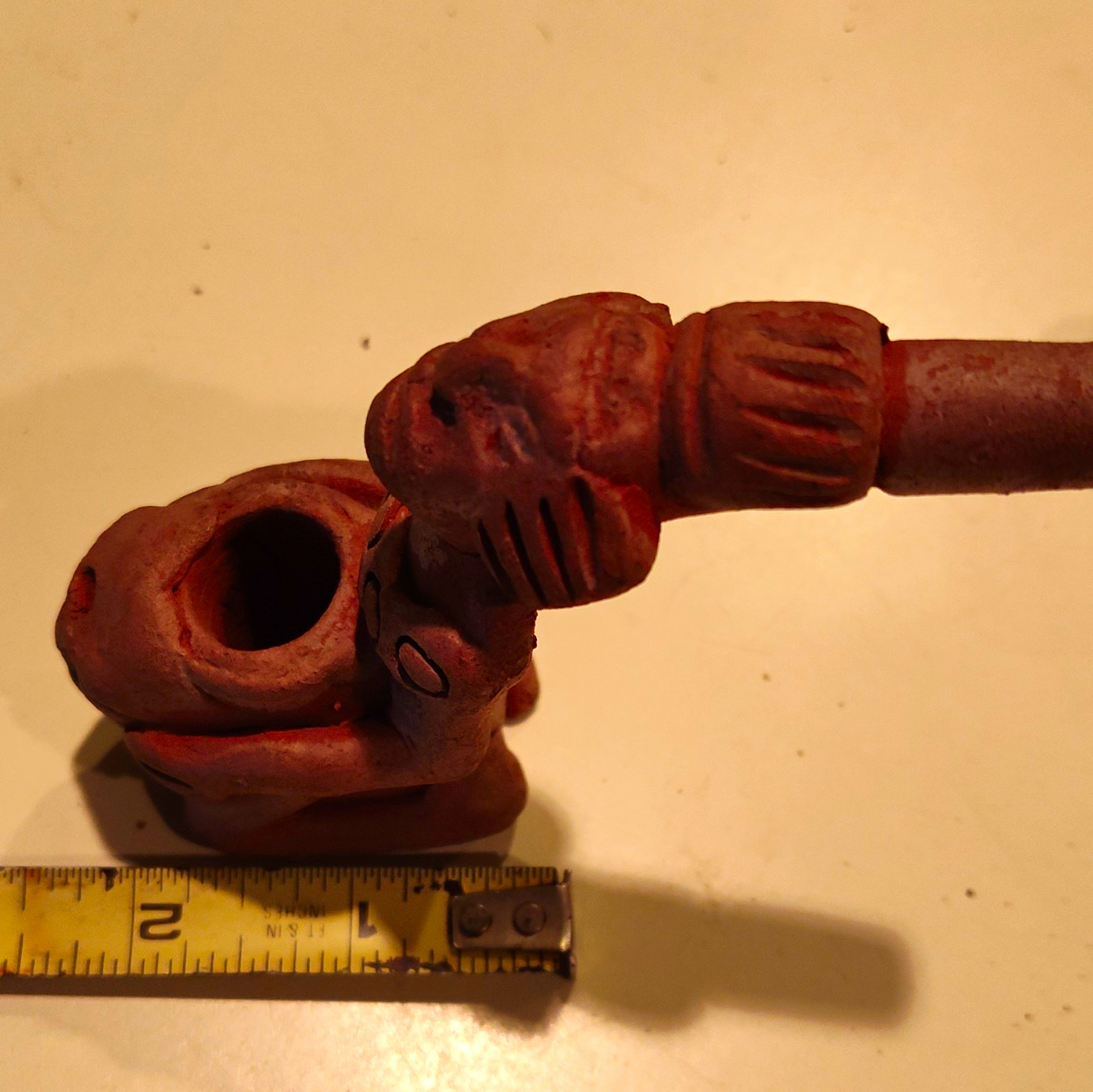 vintage terracotta clay smoking pipe crafted in a folk-art style Never Been Used