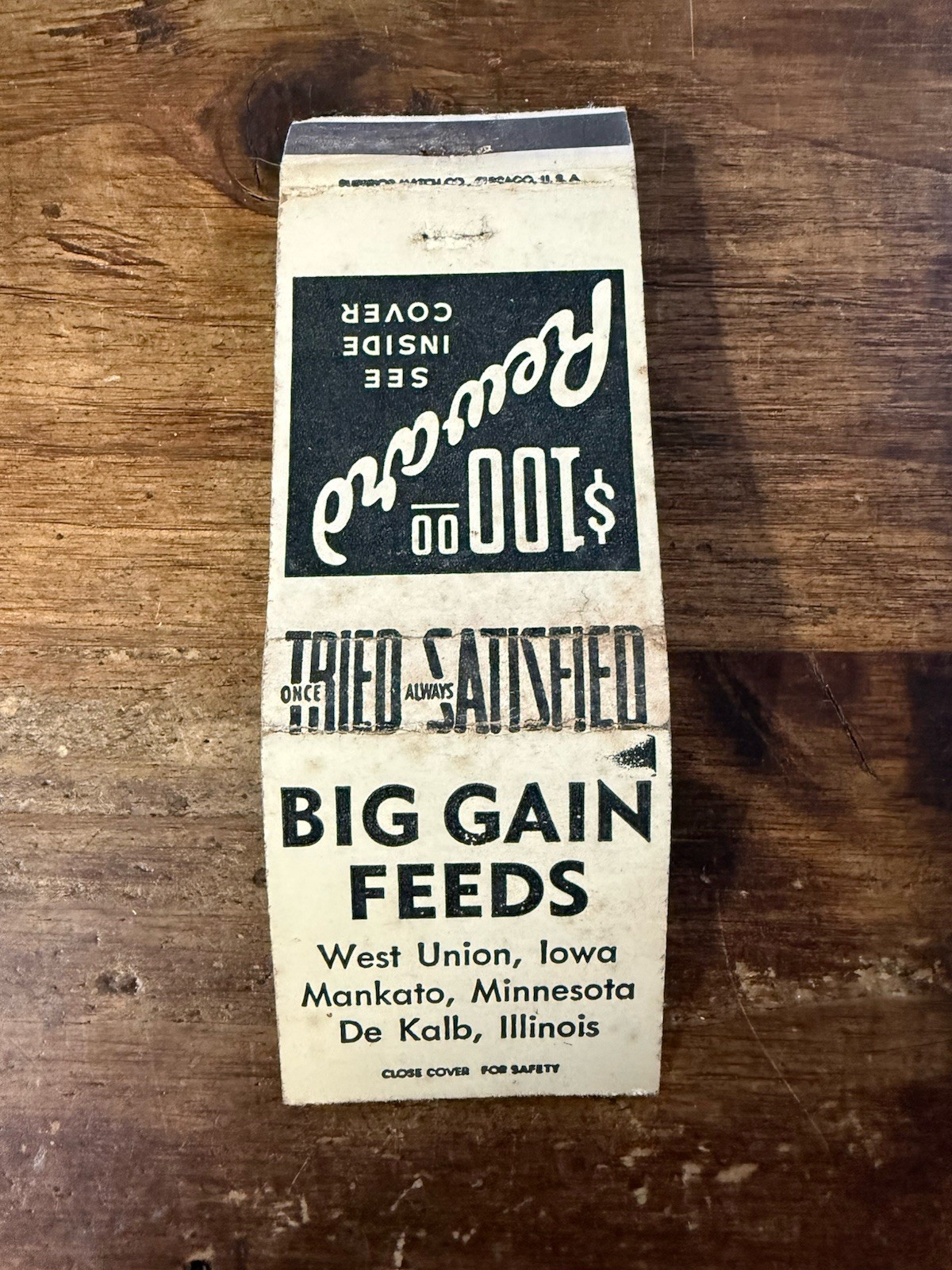 G822 Big Gain Feeds West Union Iowa Mankato Minnesota Vintage Matchbook Cover