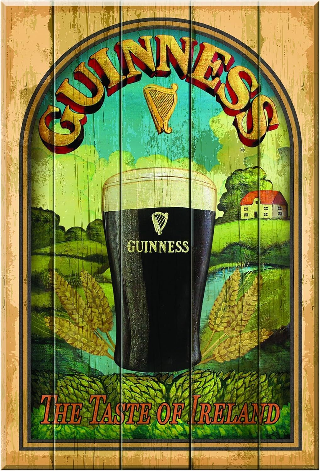 Guinness \'Taste of Ireland\' Wooden Wall Art - Bar Sign Decor Metal tin sign