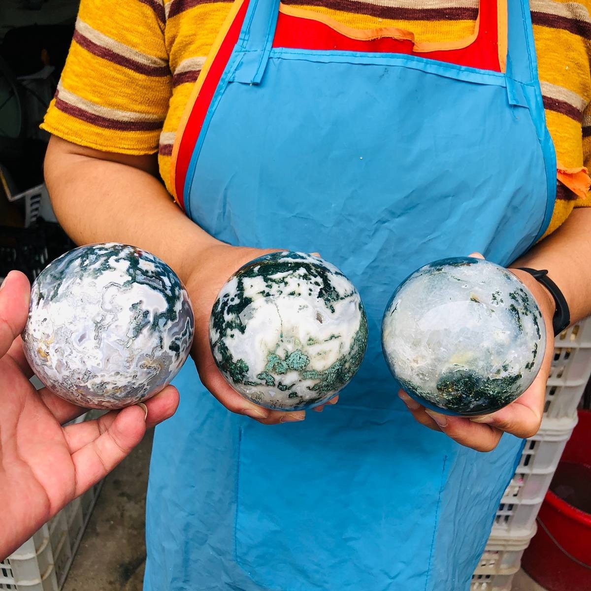 3pcs 5.47LB Natural Water Grass Agate Ball Quartz Crystal Ball Healing 2111