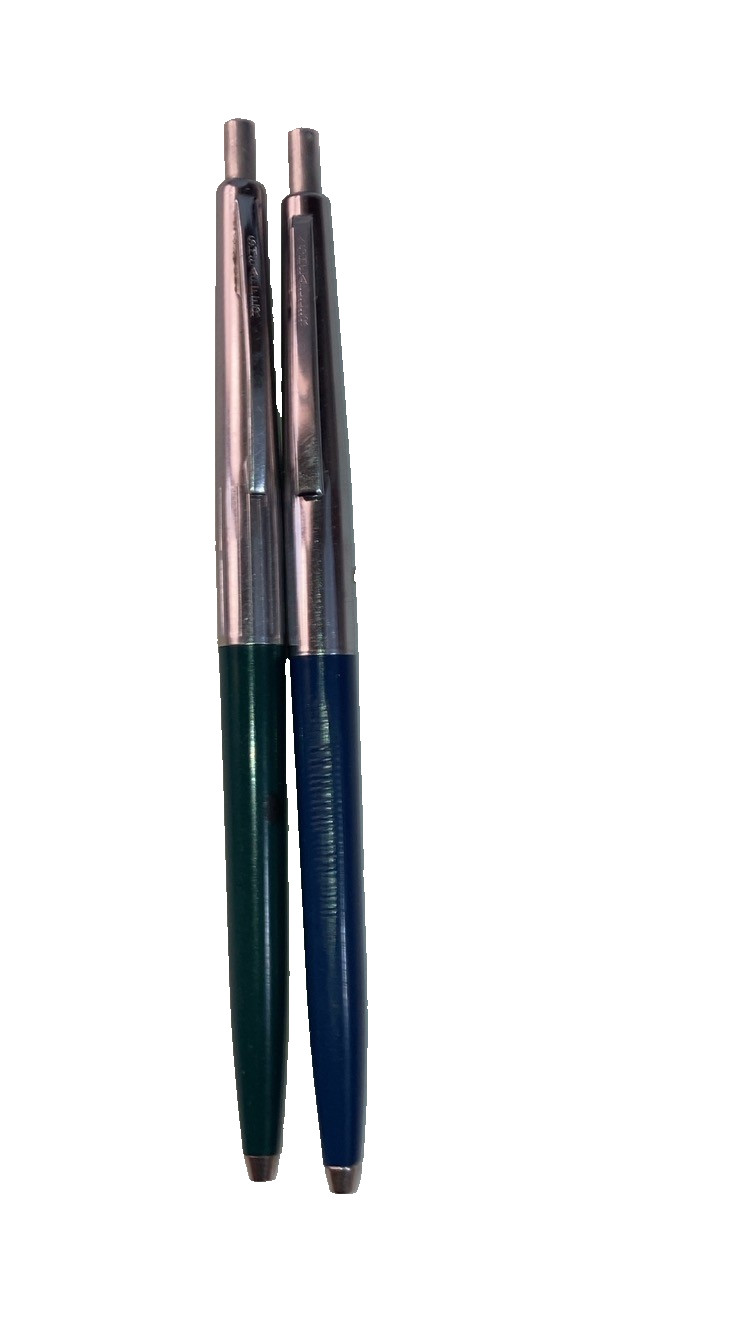 Vintage Sheaffer Safeguard Ballpoint Pen (2) Green Blue Metal Cap 5 5/8\