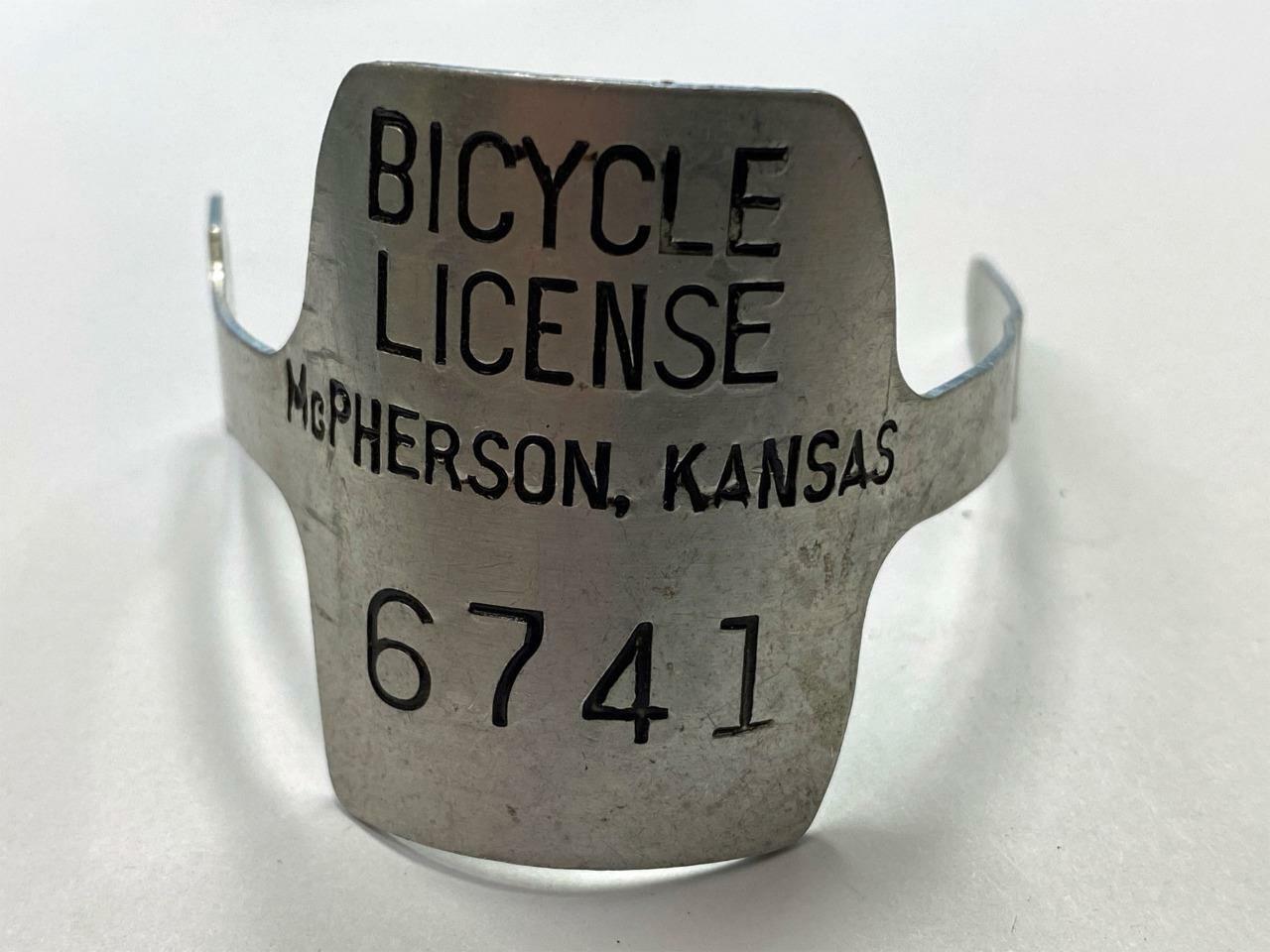 vintage McPHERSON KANSAS Bicycle LICENSE PLATE #6741