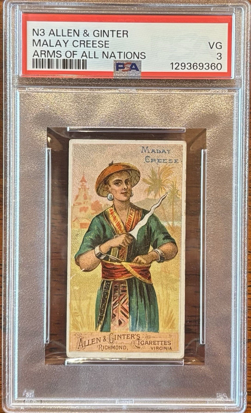1887 N3 Allen & Ginter Arms Of All Nations ~ MALAY CREESE PSA 3 NEW PSA SLAB