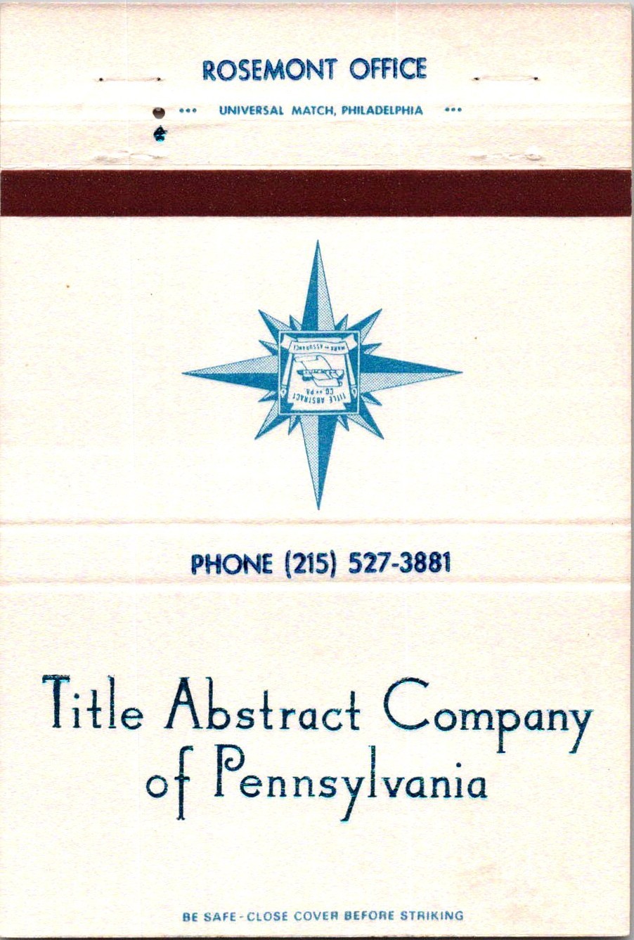 Title Abstract Co Of Pennsylvania Rosemont Vintage Large Matchbook Cover TML1-5