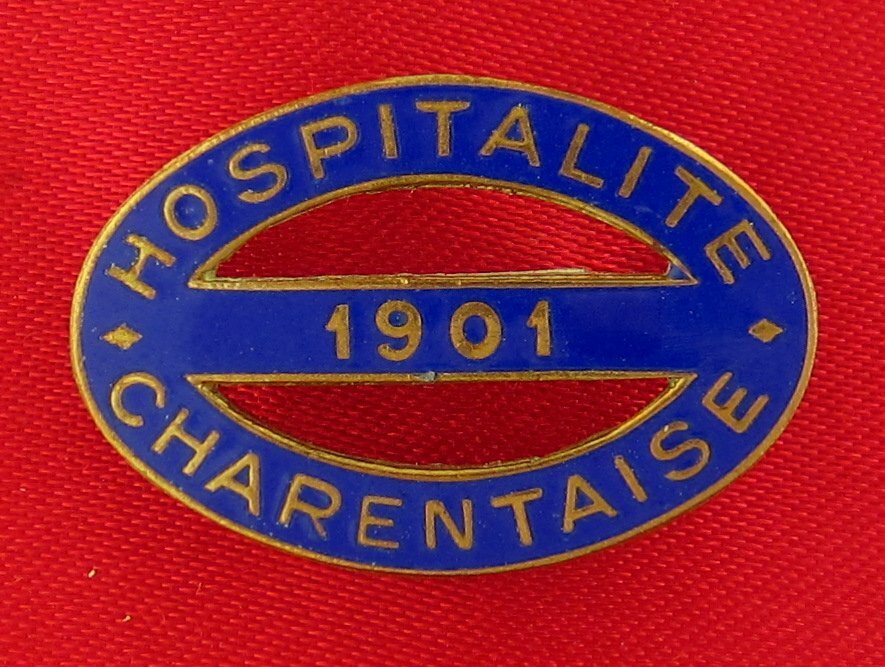 Vintage LOURDES Pin French Enamel 1901 HOSPITALITY Pin HOSPITALITE CHARENTAISE