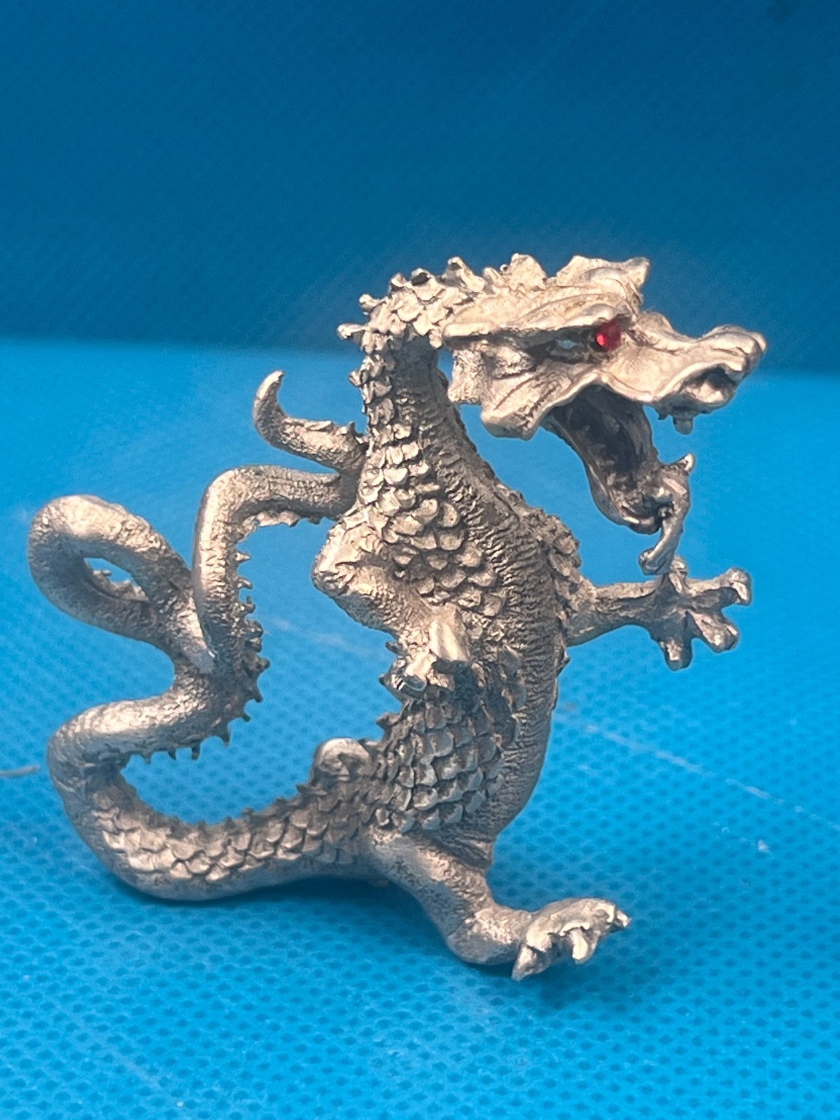 Vintage Solid Pewter Dragon Serpent Figurine red eyes fantasy 2 Vintage Solid Pewter Dragon Serpent Figurine red eyes fantasy 2