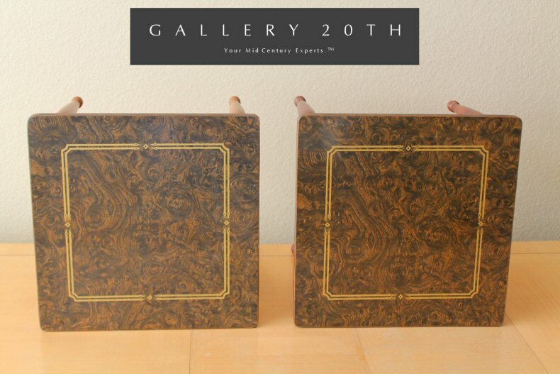 BEAUTIFUL PAIR MID CENTURY STACKING CLUB TABLES ATOMIC WOOD INLAYS 50S VTG 60S