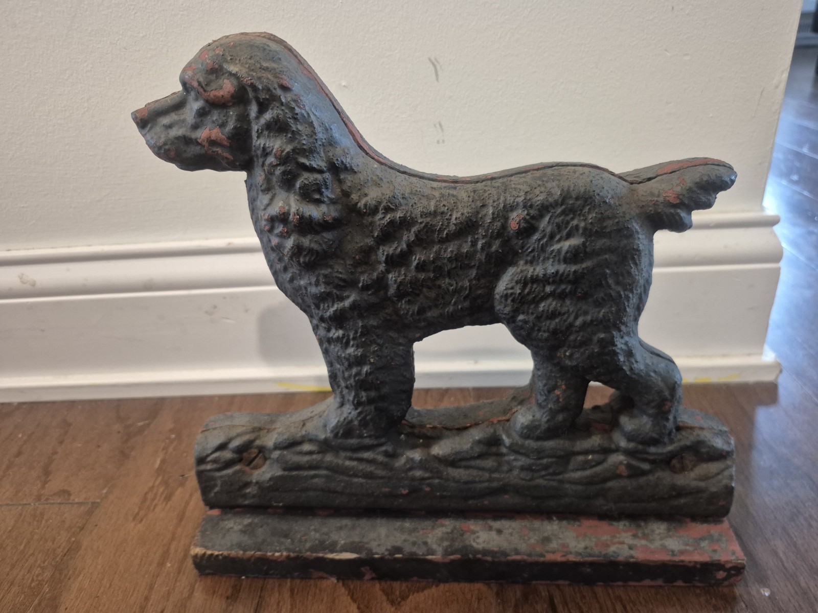 Antique Cast Iron & Wood Rustic Standing Cocker Spaniel Dog Figurine Painted