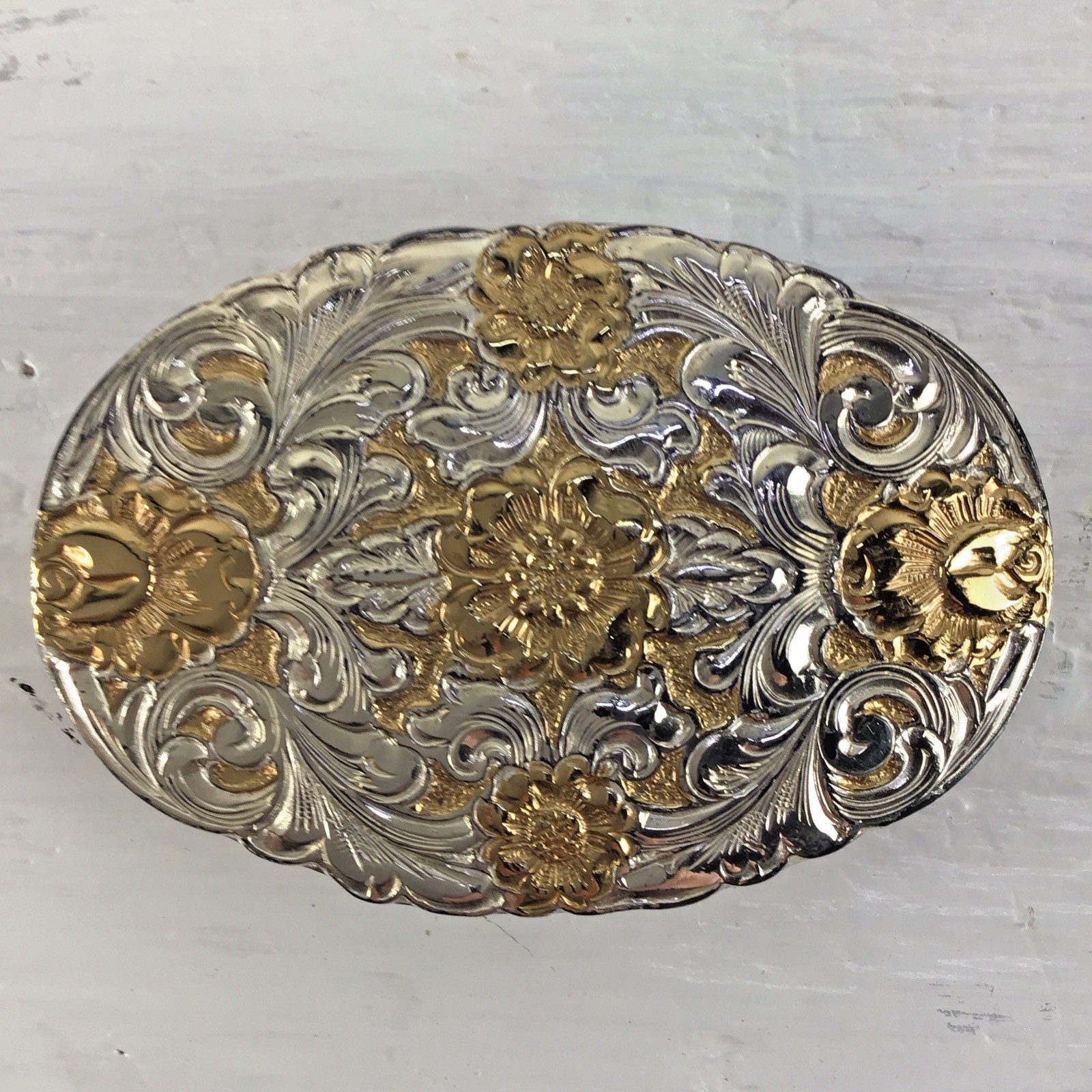 Vintage Crumrine El Arturo Bronze Belt Buckle floral scroll