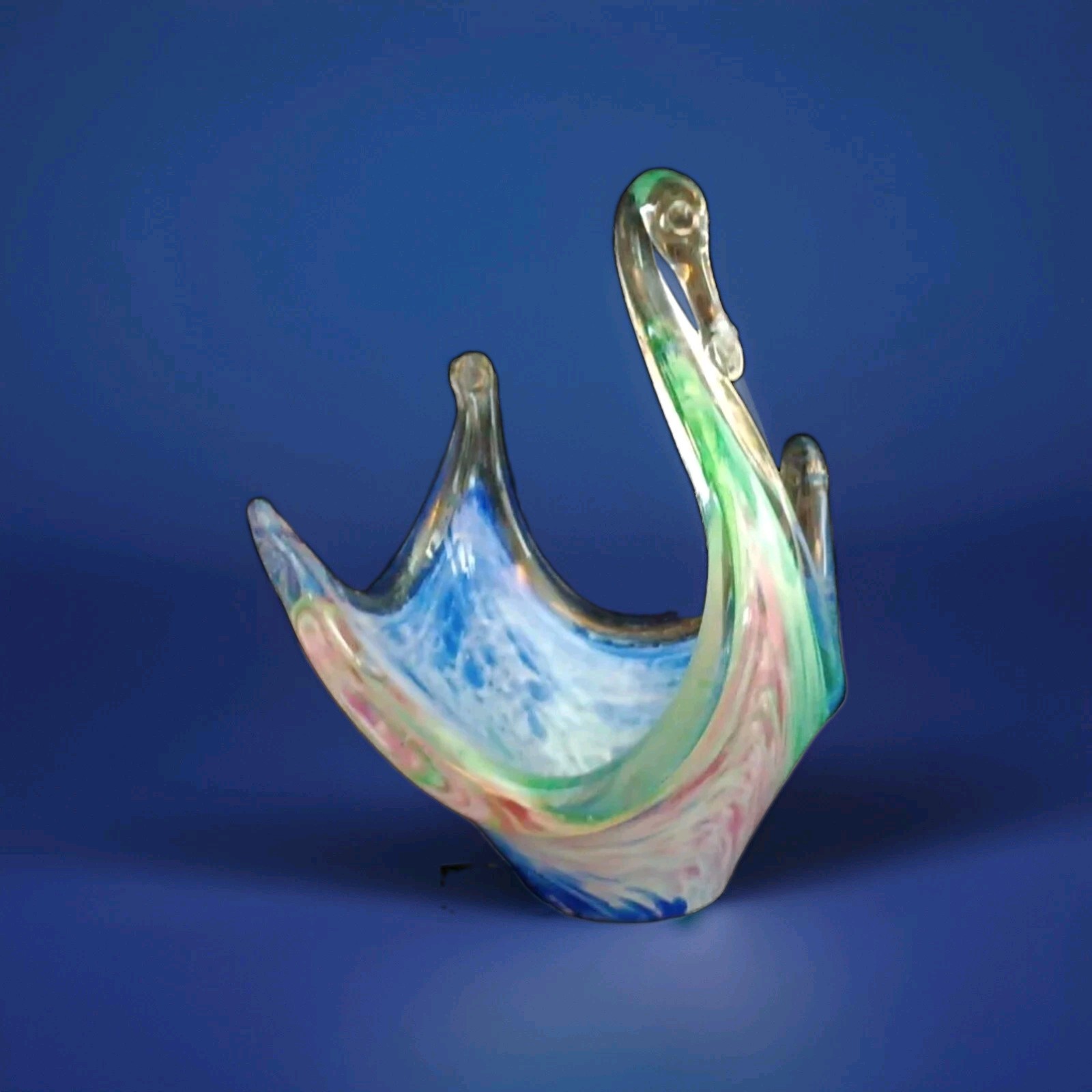 Murano Glassware Small Swan Art Figurine Multicolor Trinket Dish Italy 6