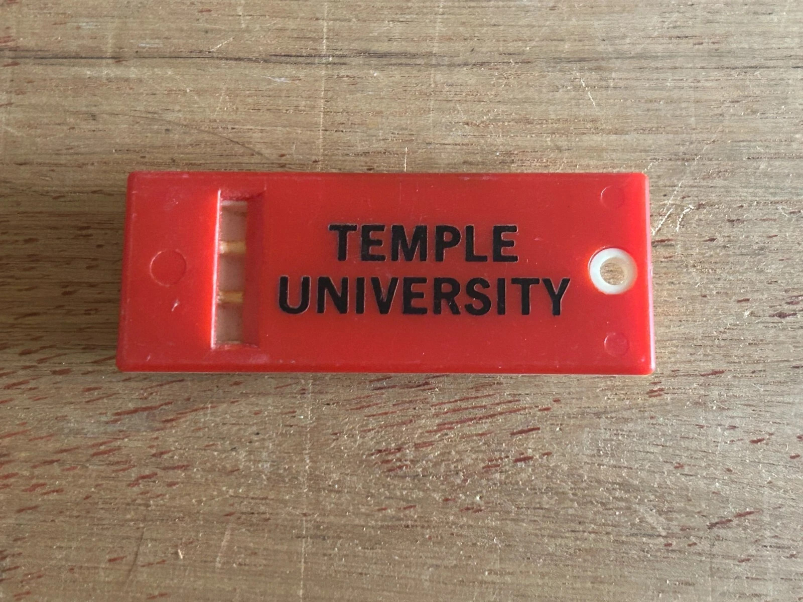Temple University Plastic Whistle Fob Red USA Tested Works Loud Vintage Campus
