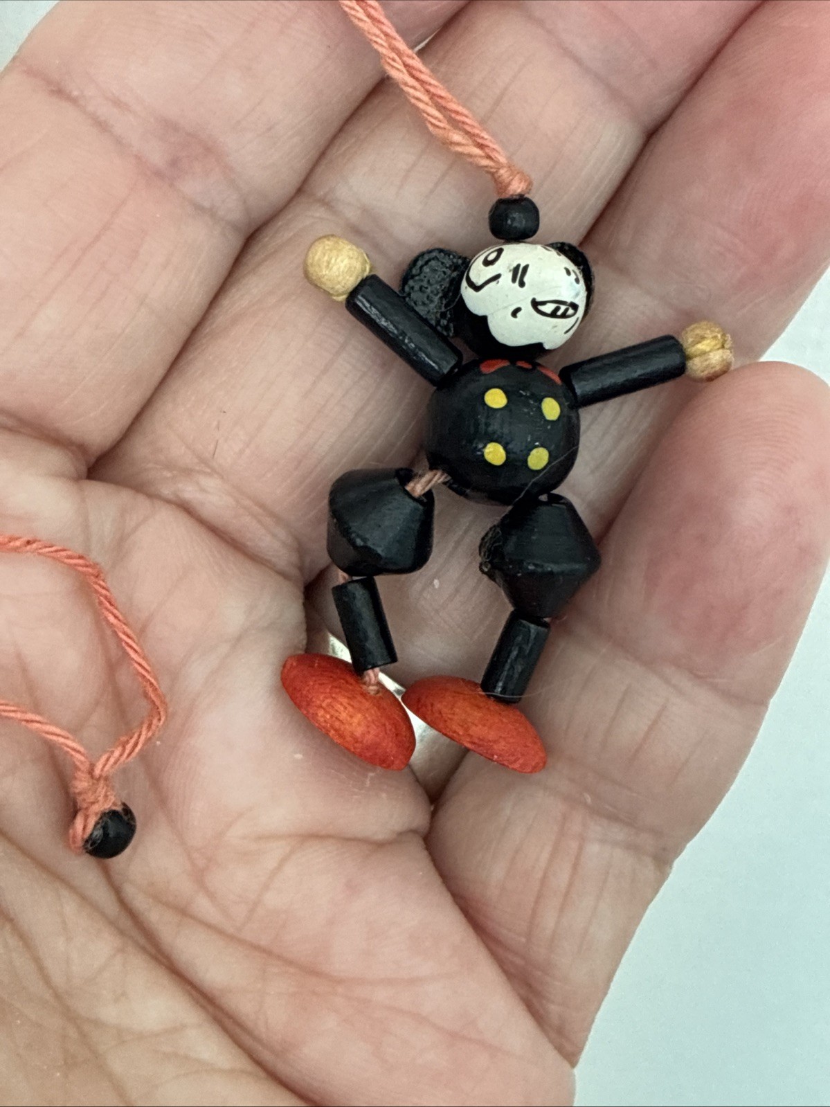 RARE 1930s Miniature Wooden Articulated MICKEY MOUSE Necklace On String