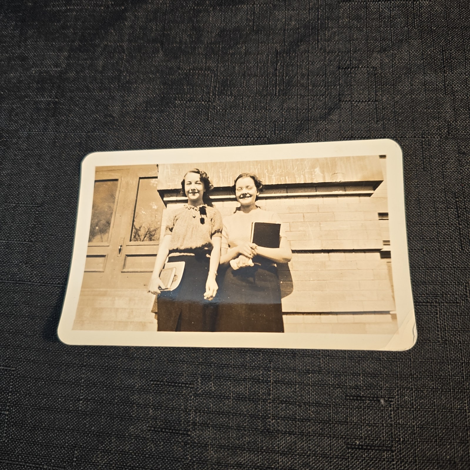 Vintage 1930s 1940s Snapshot Photo Two Women Students Holding Books School 4.5\