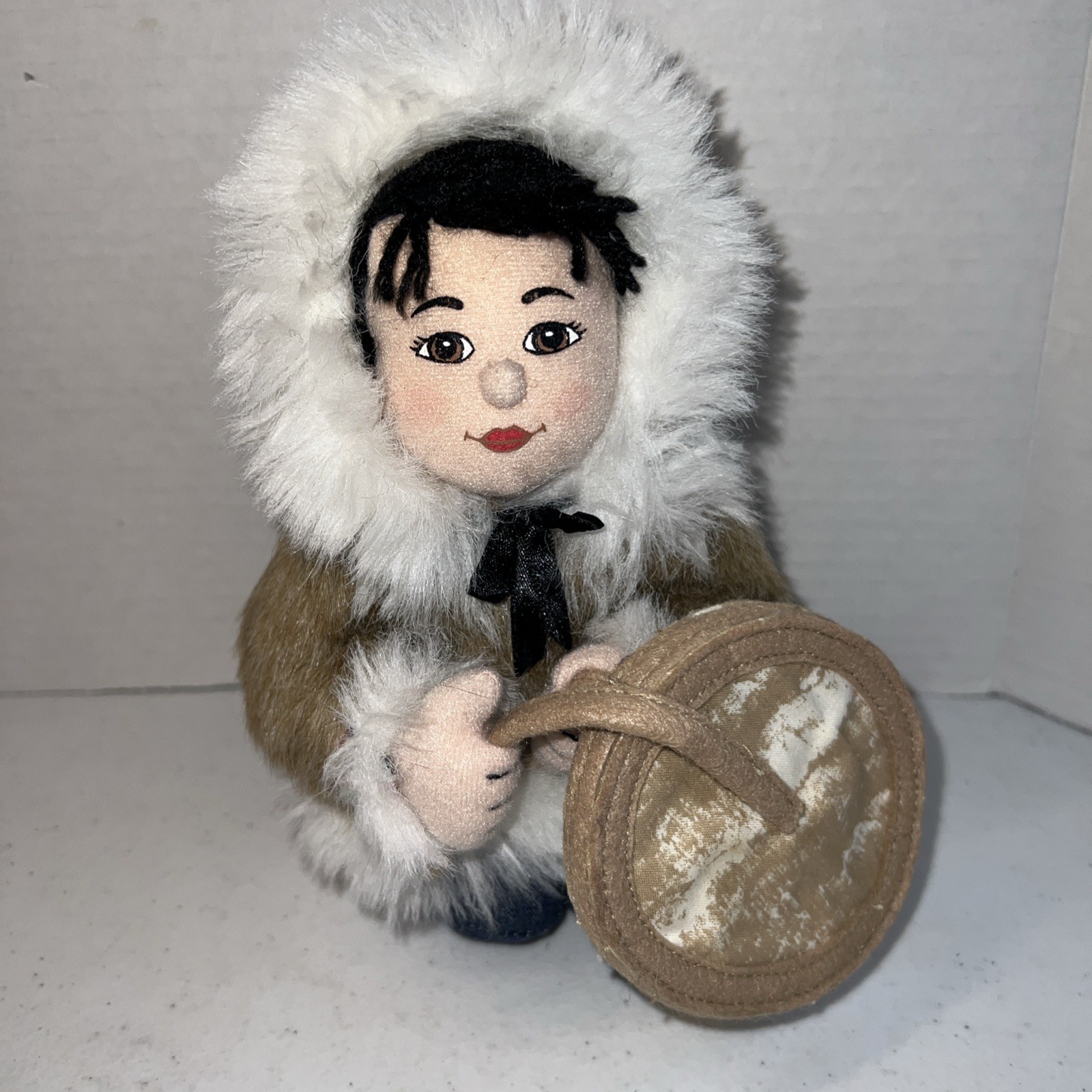 Inuit Eskimo Plush Doll With Traditional Drum Alaskan Souvenir Stuffed Toy Rare