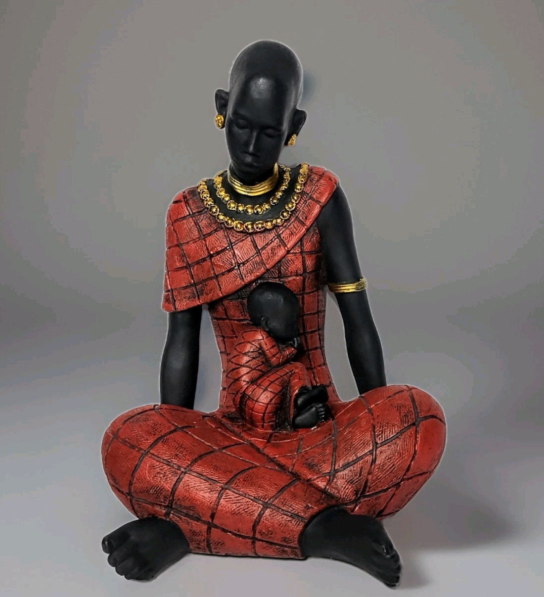 African Woman with Baby Figurine Maasai Tribal Design Mother And Child Statue