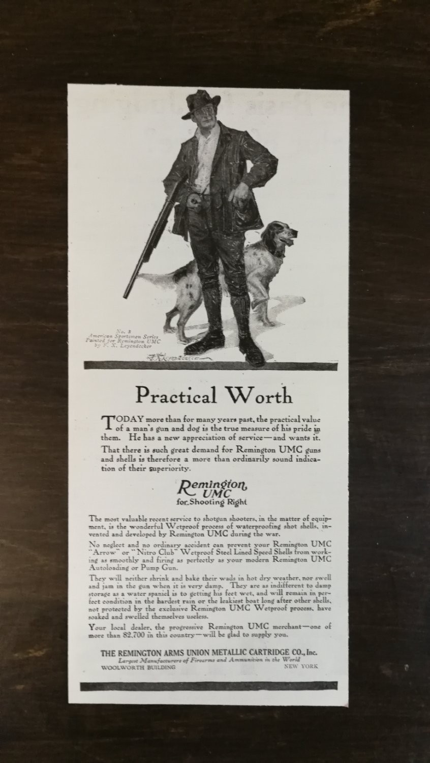 Vintage 1919 Remington UMC Shotgun Print Ad Hunter Dog FX Leyendecker Hunting