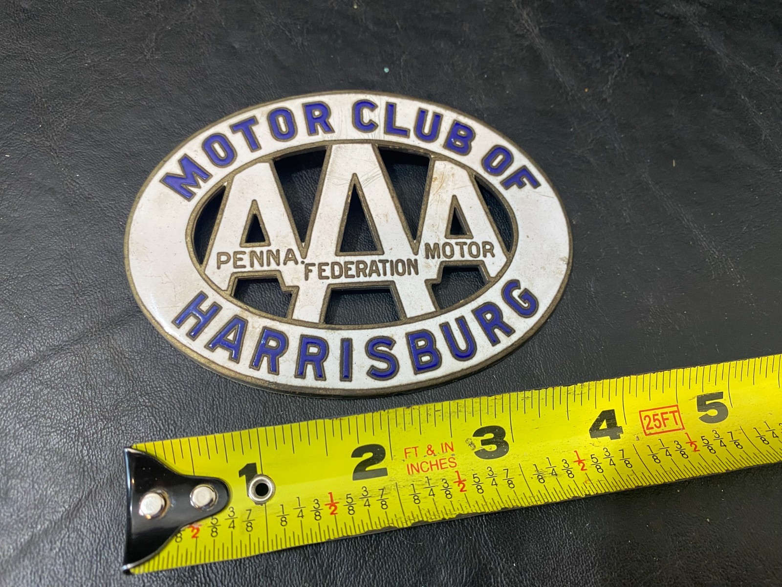 vintage AAA motorclub of harrisburg badge license plate topper enameled antique