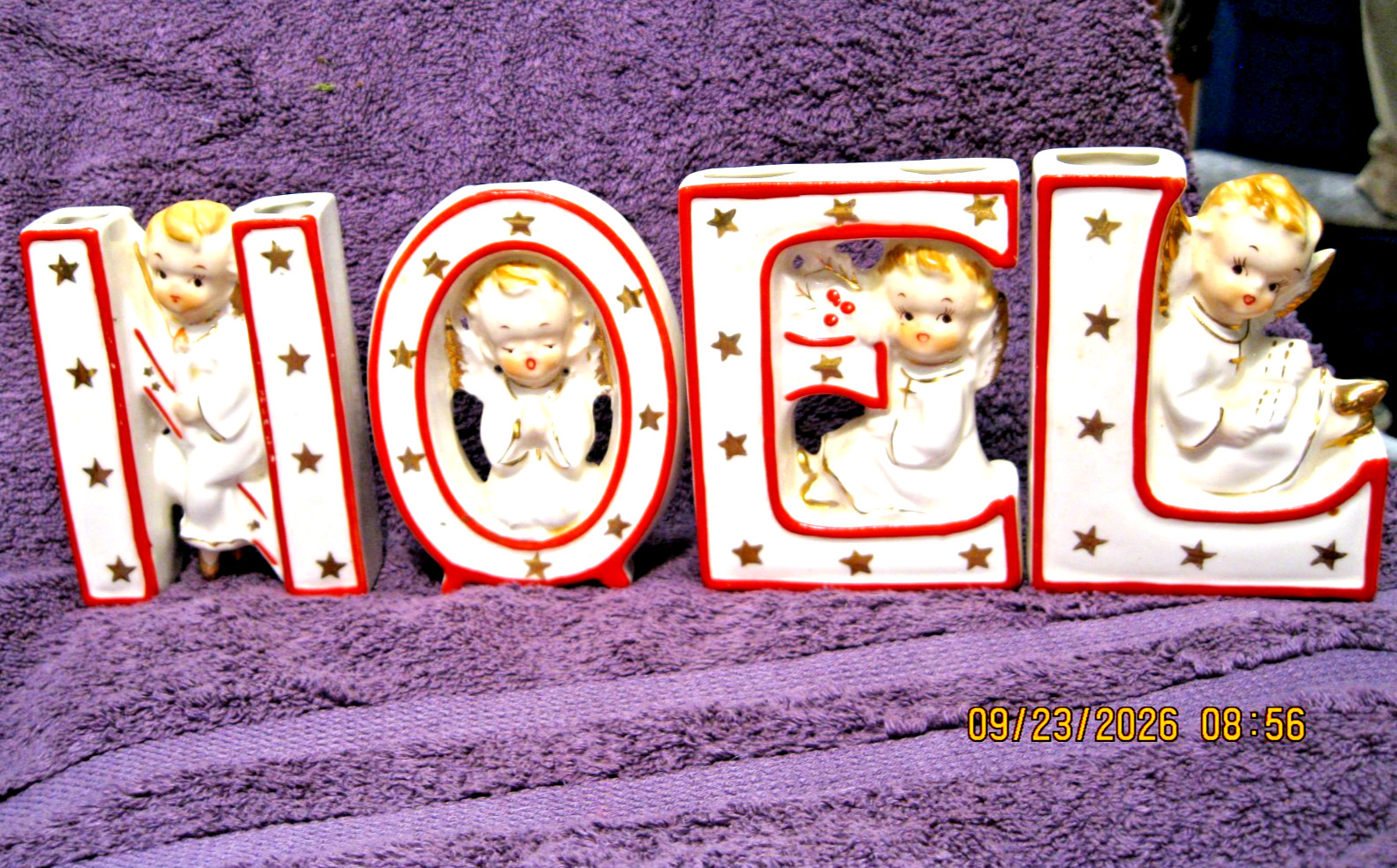 Vintage Christmas 1950’s Art Mark NOEL Angels Wall pockets Candleholders Japan