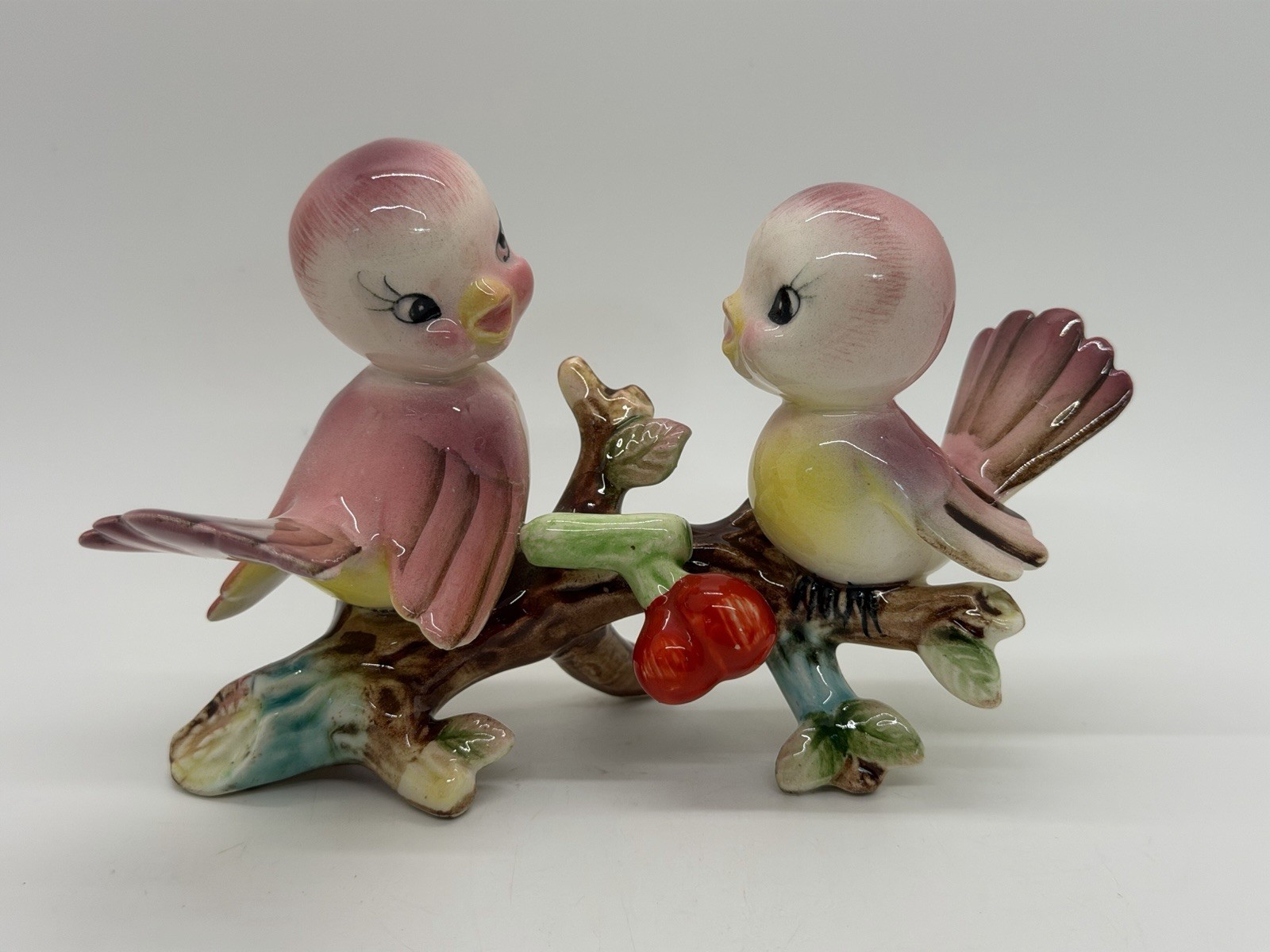 Vintage Norcrest Japan Two Singing Pink/Yellow Birds on Cherry Tree Branch 5.5\