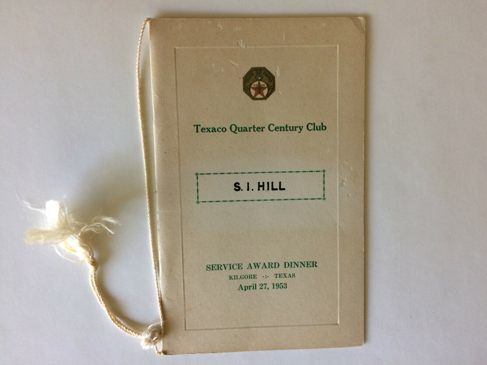 Vintage 1953 Texaco Quarter Century Club Service Award Dinner Program Kilgore TX