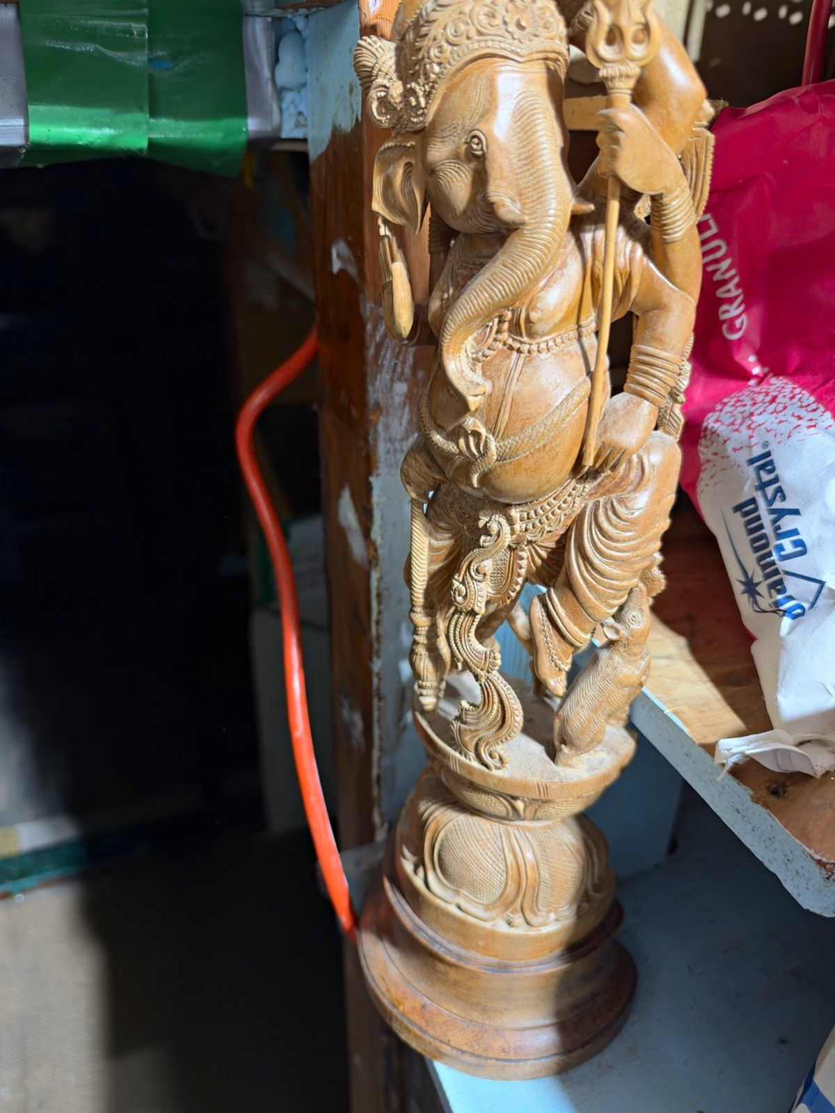 Large Ornate Lord Ganesha Elephant Hindu Deity Statue Carved Wood Sculpture