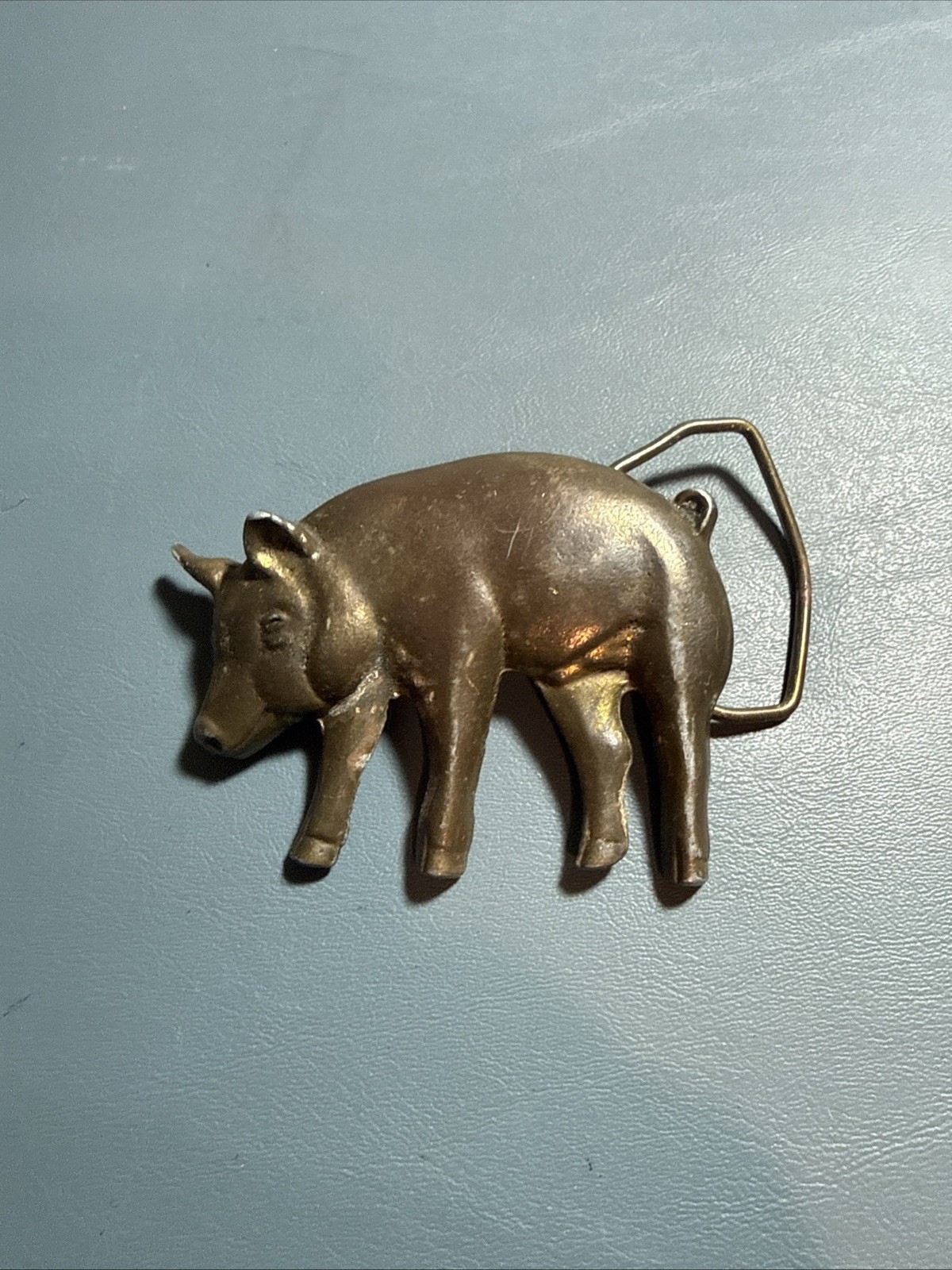 Vtg 70s brass Pig belt buckle, 