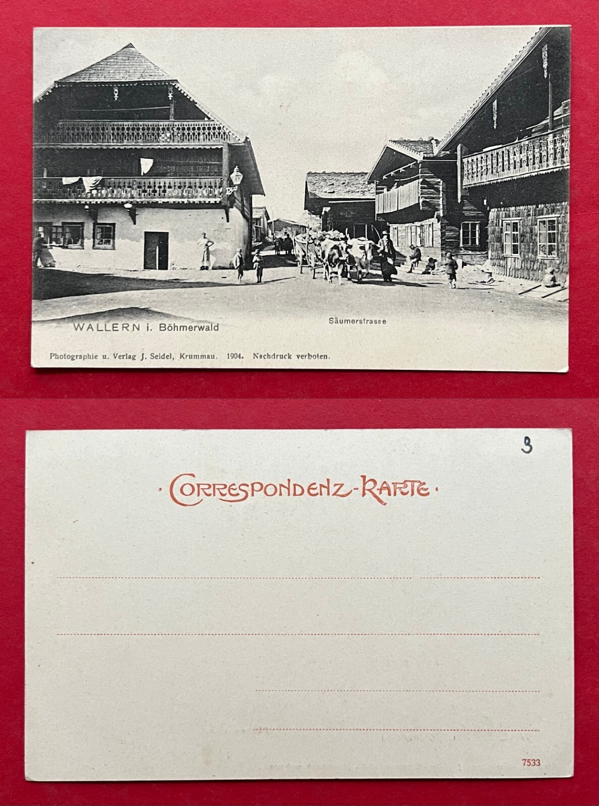Postcard Wallern in the Bohemian Forest around 1900 view in the Säumerstrasse (123166
