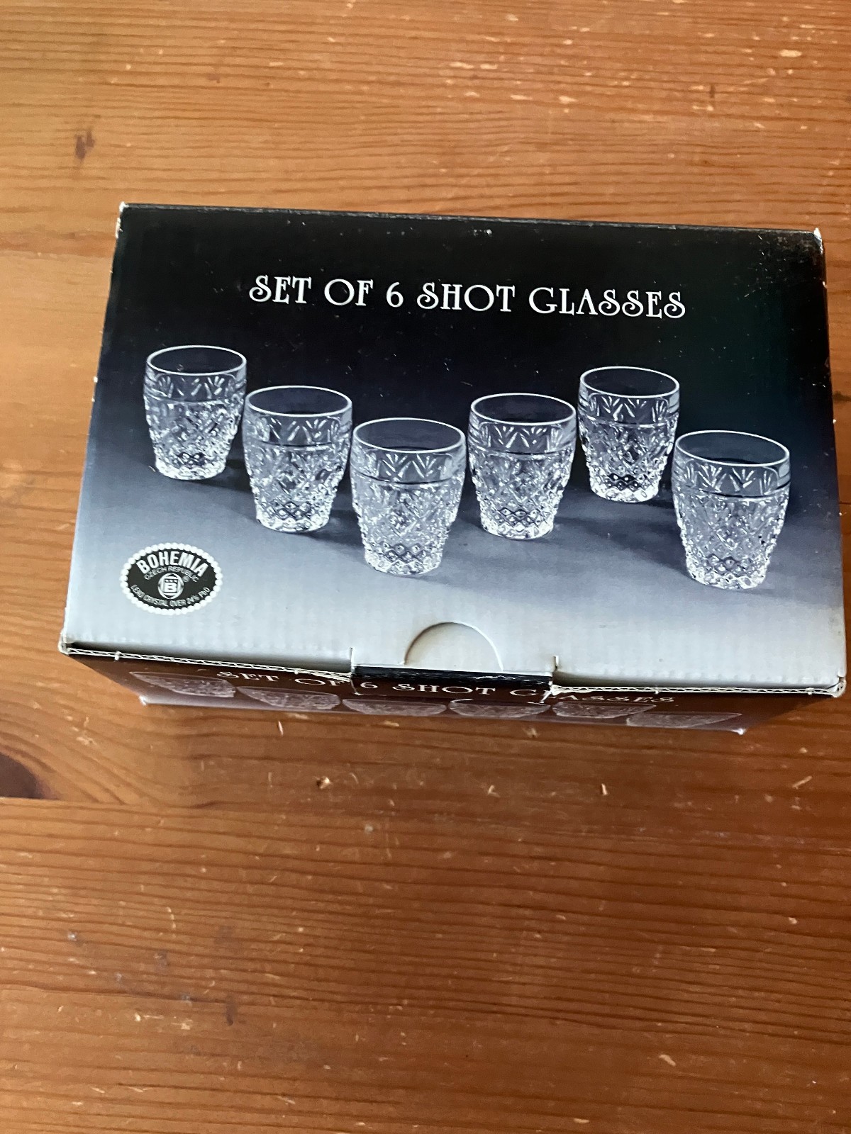 VTG Set of 6 Bohemia Diamond-cut 24% lead crystal shot glasses Czech Republic