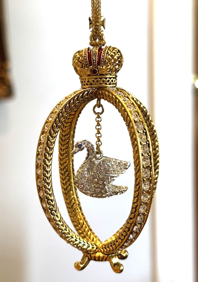 Vtg Faberge Imperial Collection Gold Plated Swarovski Crystal Swan Xmas Ornament
