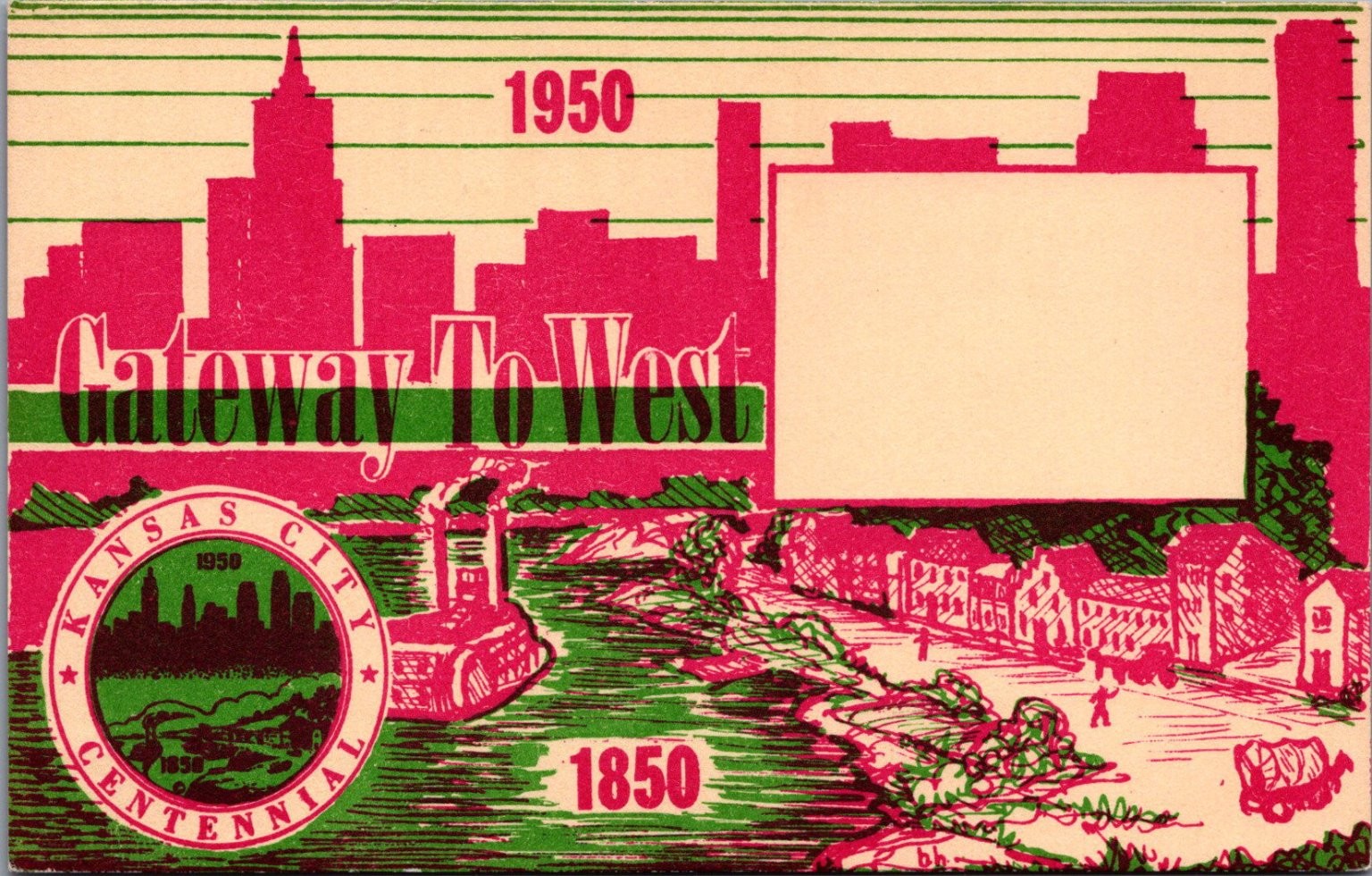 1950 Kansas City Centennial Postcard Gateway To West Missouri Souvenir
