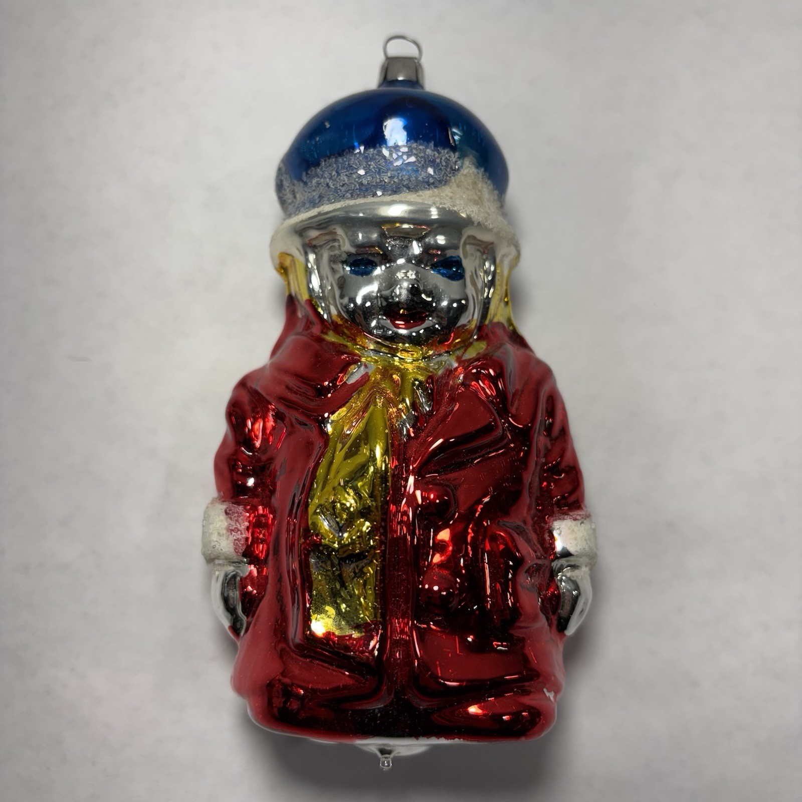 Vintage West German Mercury Glass Figural Boy Child Red Coat Christmas Ornament