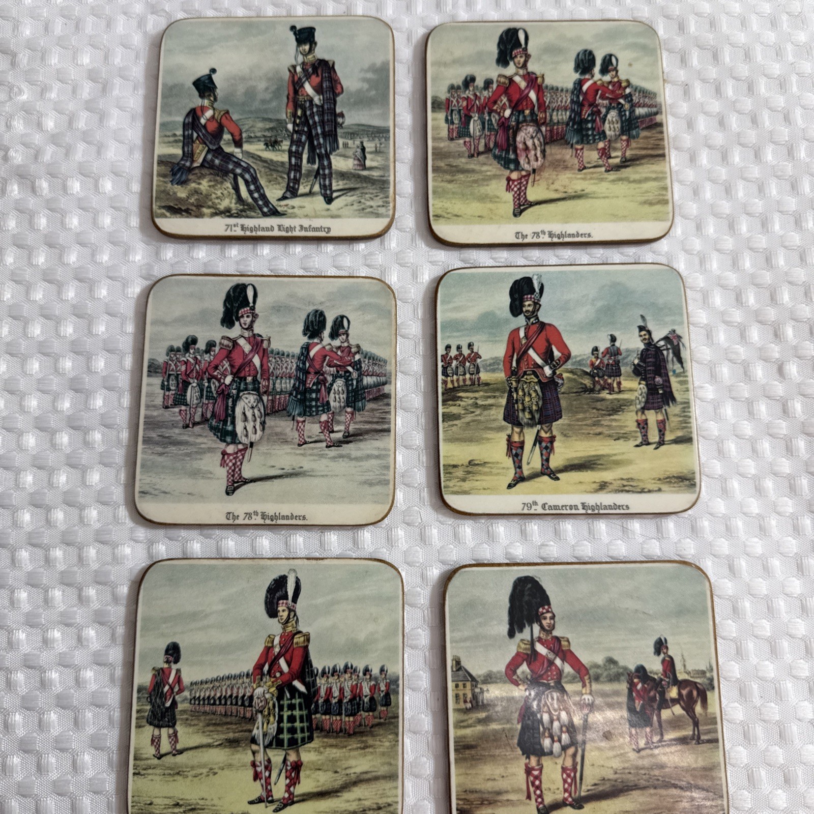 Set 6 Vtg Pimpernel Scottish Uniforms Coasters Scottish 3.5” England Celluware
