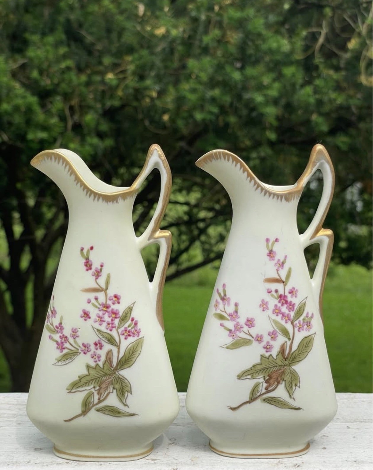 2 Antique 1800’s Royal Worcester Handpainted cream pitchers/vases
