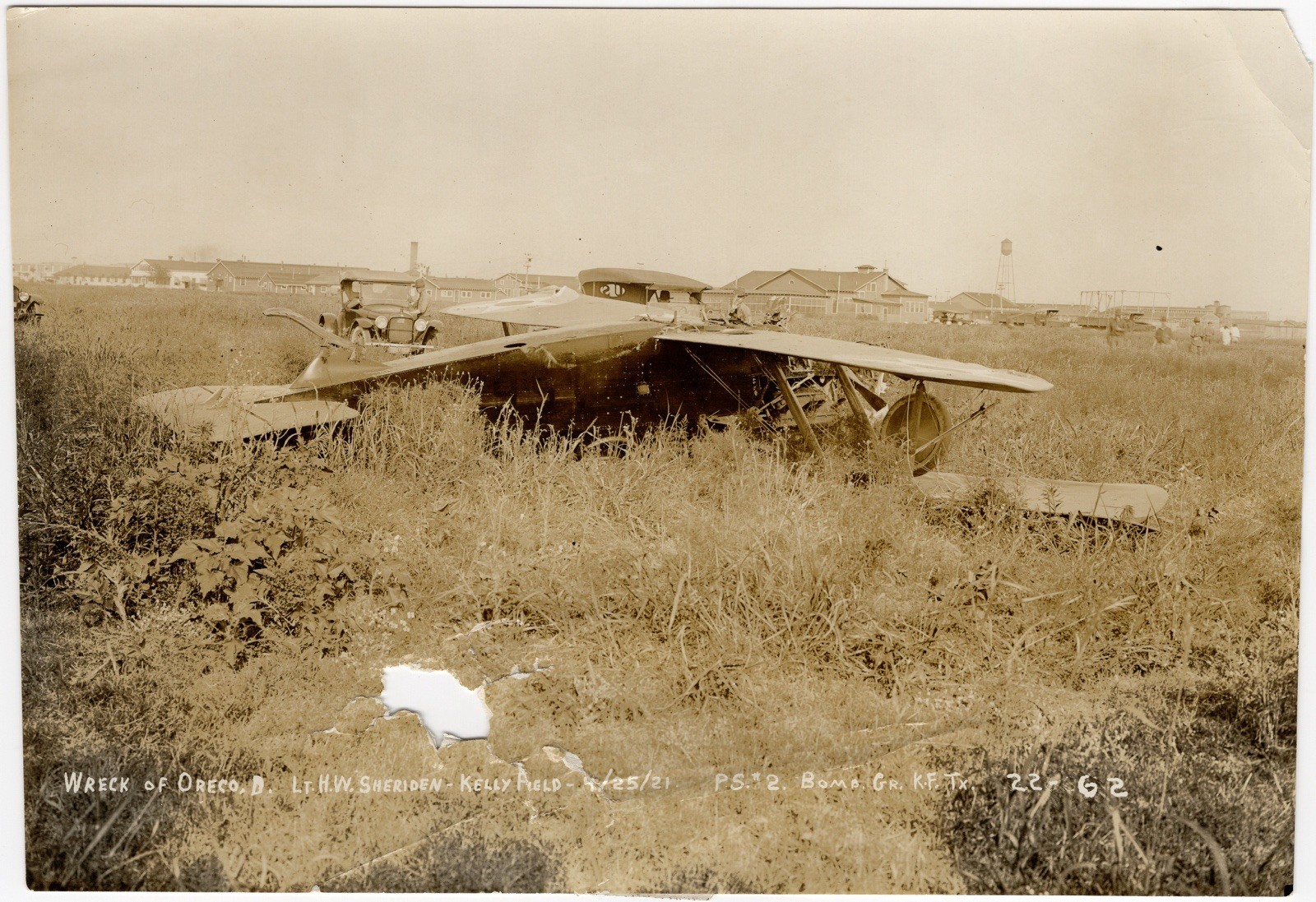 1921 Orenco D Crash Photo Kelly Field TX Named Pilot Lt Sheridan 1st US Fighter