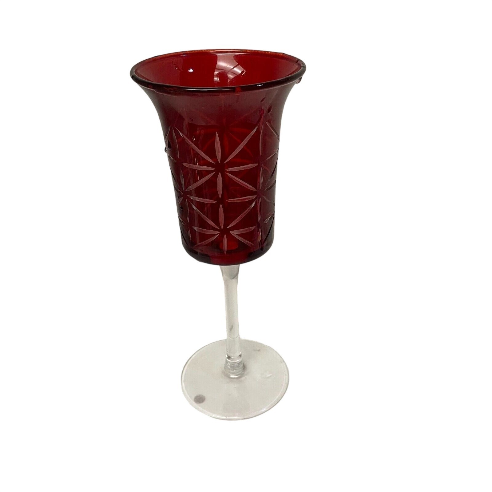 Unbranded Ruby Red Etched Starburst Glass Goblet Unisex OS Red Clear Stemmed