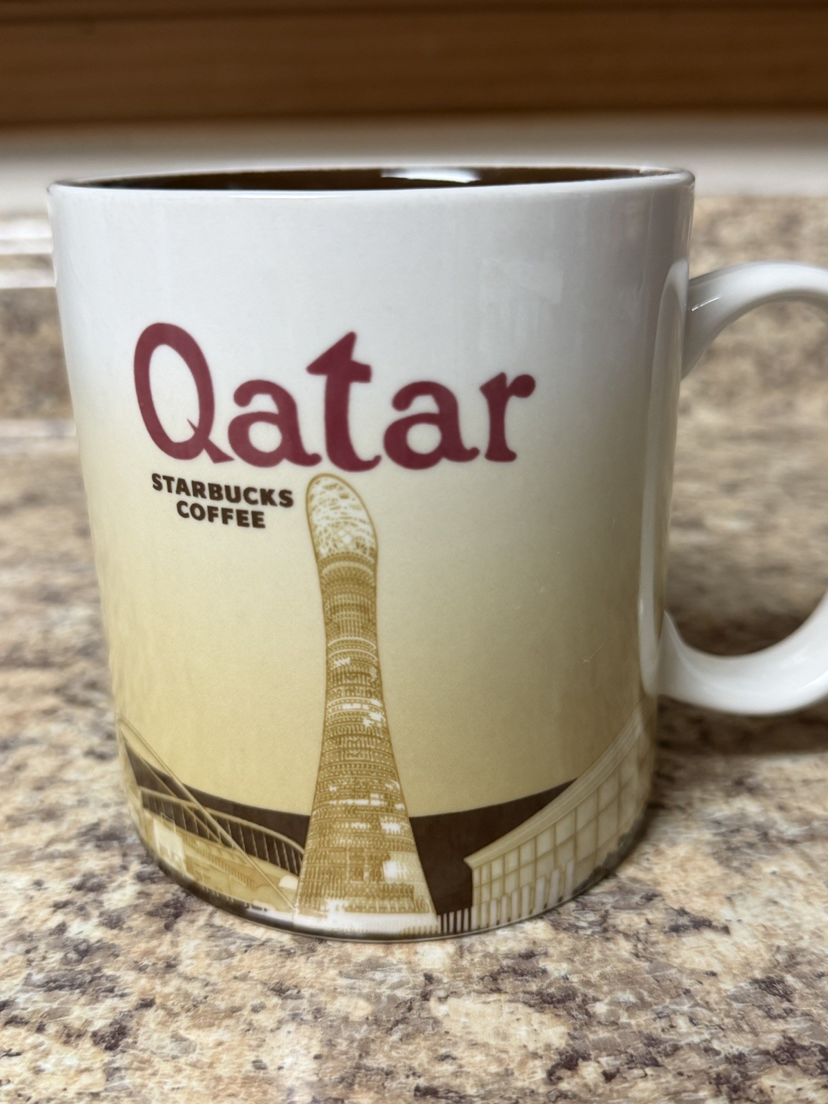 RARE 2011 Starbucks Qatar Coffee Mug Global Icon Series Beige 16 oz Collectible