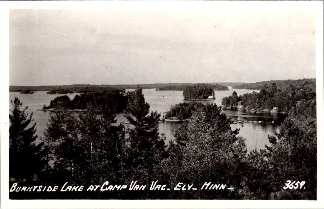 RPPC, Ely MN Minnesota  BURNTSIDE LAKE At CAMP VAN VAC RESORT Roadside  Postcard