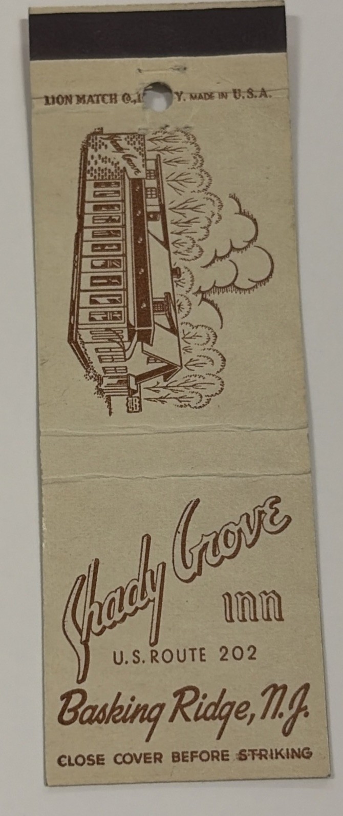 Matchbook Cover Shady Grove Inn Restaurant, Basking Ridge, New Jersey ￼