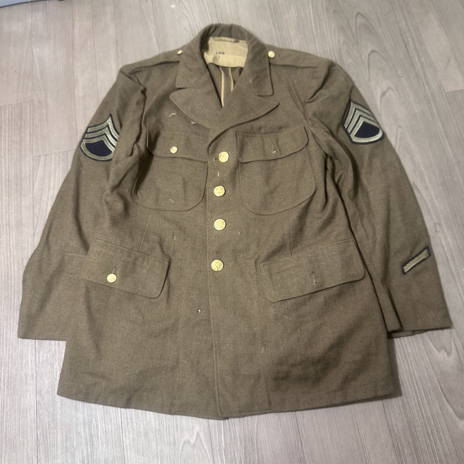 Vintage US Army  WW2 Staff Sergeant Jacket 42s large S Olive Green Wool