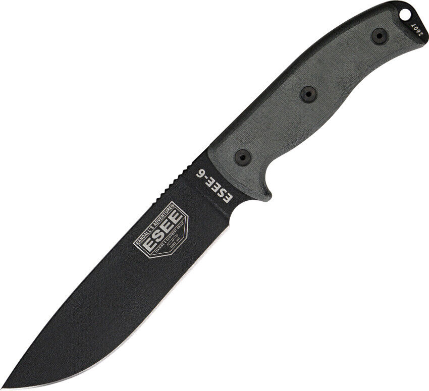 ESEE Model 6 Plain Edge Fixed Blade Black Micarta Handle Knife + BLK Sheath 6PB
