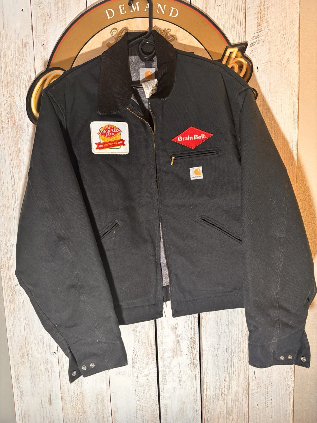 Carhartt Men's XL Jacket Up Cycled Black With Original Grain Belt Beer Patches